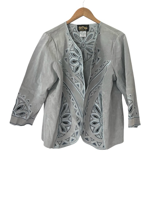 Bob Mackie Jackets & Blazers - Bob Mackie Light Gray Suede Open Jacket with Laser-Cut Motif